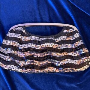 Express Sequin Evening Y2k Clutch Bag - Black and Silver